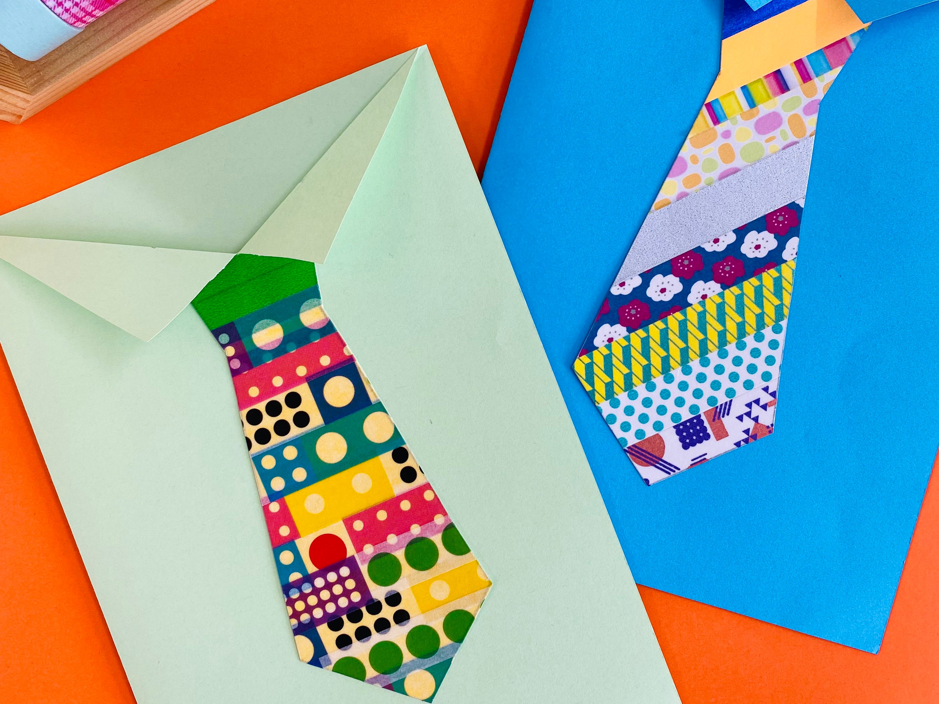 Handmade origami card featuring a washi tape tie for Father's Day.