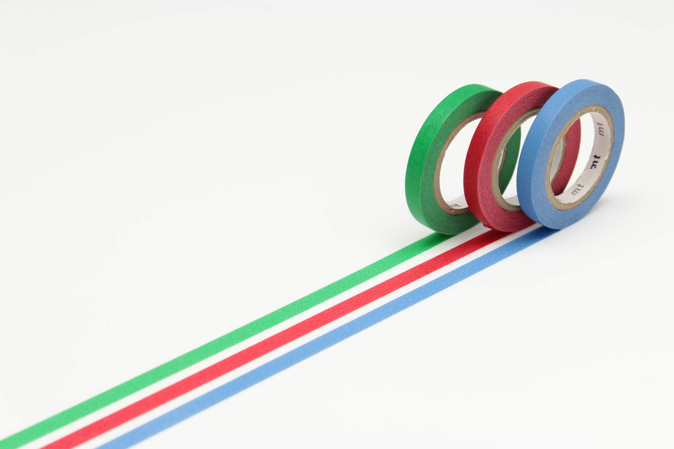 mt Basic - Slim Blue, Red, Green - 3 rolls of 6mm Washi Tape