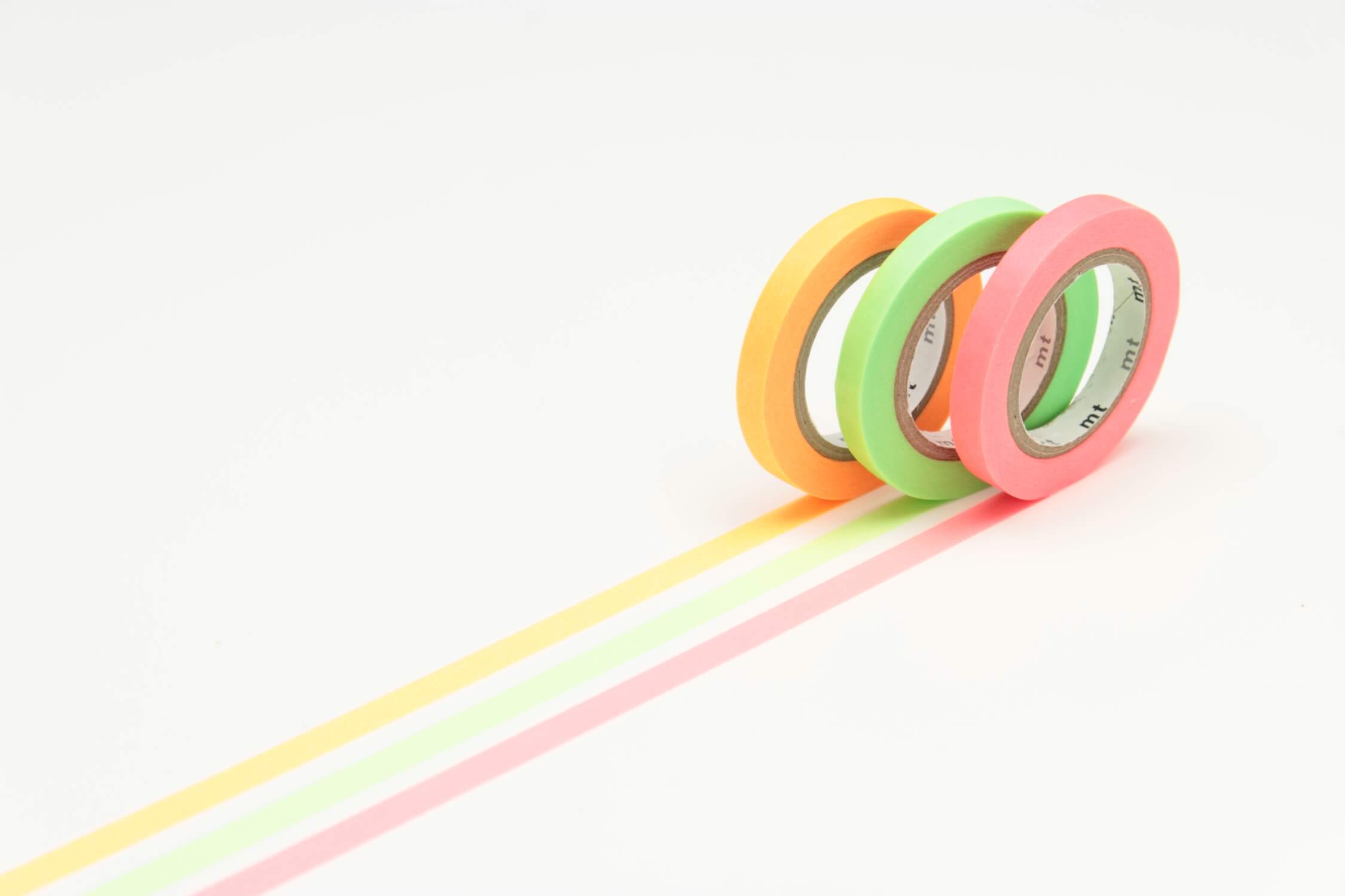 mt Basic - Slim Shoking Red, Shocking Green, Shocking Orange - 3 rolls of 6mm Washi Tape
