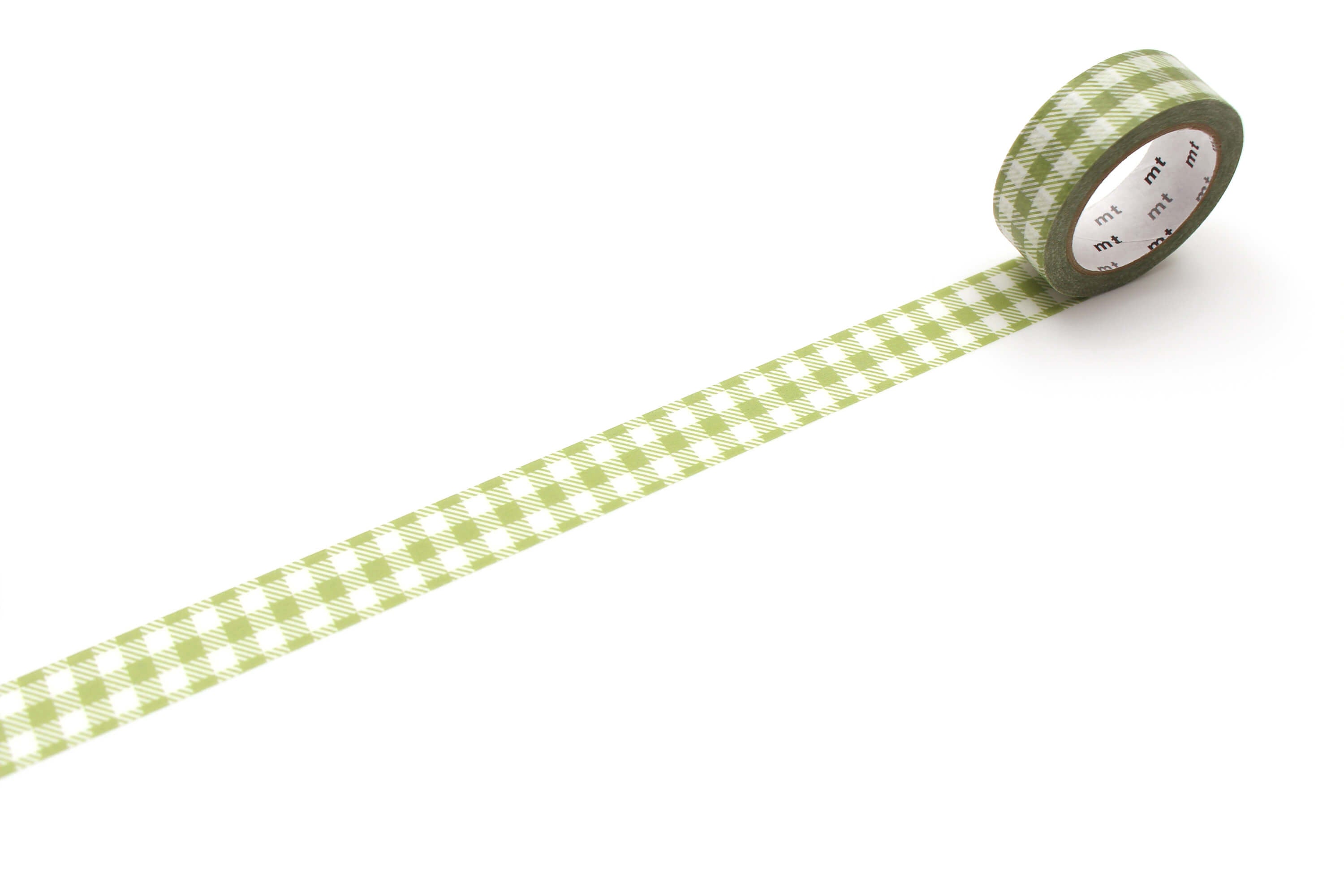 mt Basic - Stripe Checkered Light Moss Green - 15mm Washi Tape