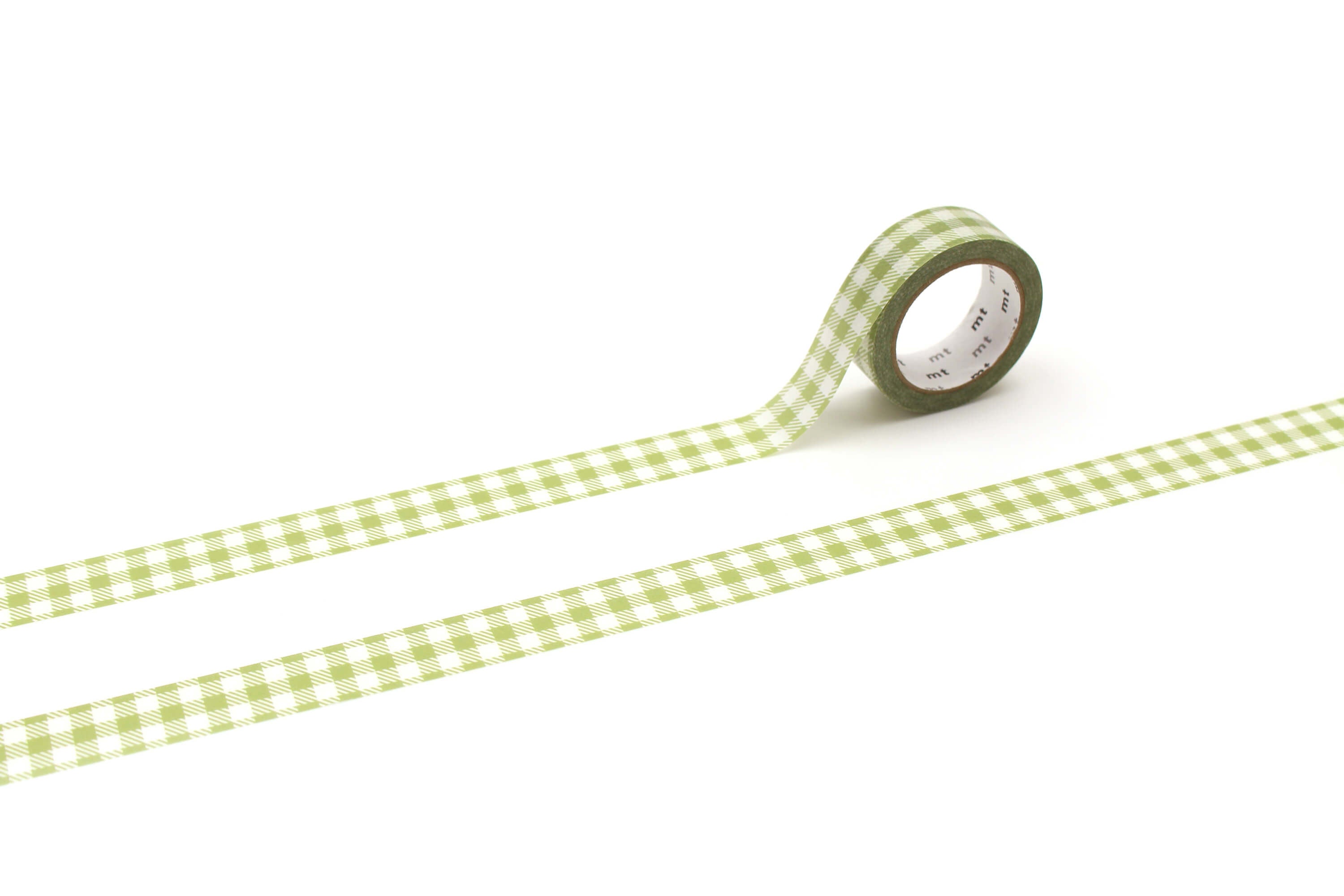 mt Basic - Stripe Checkered Light Moss Green - 15mm Washi Tape