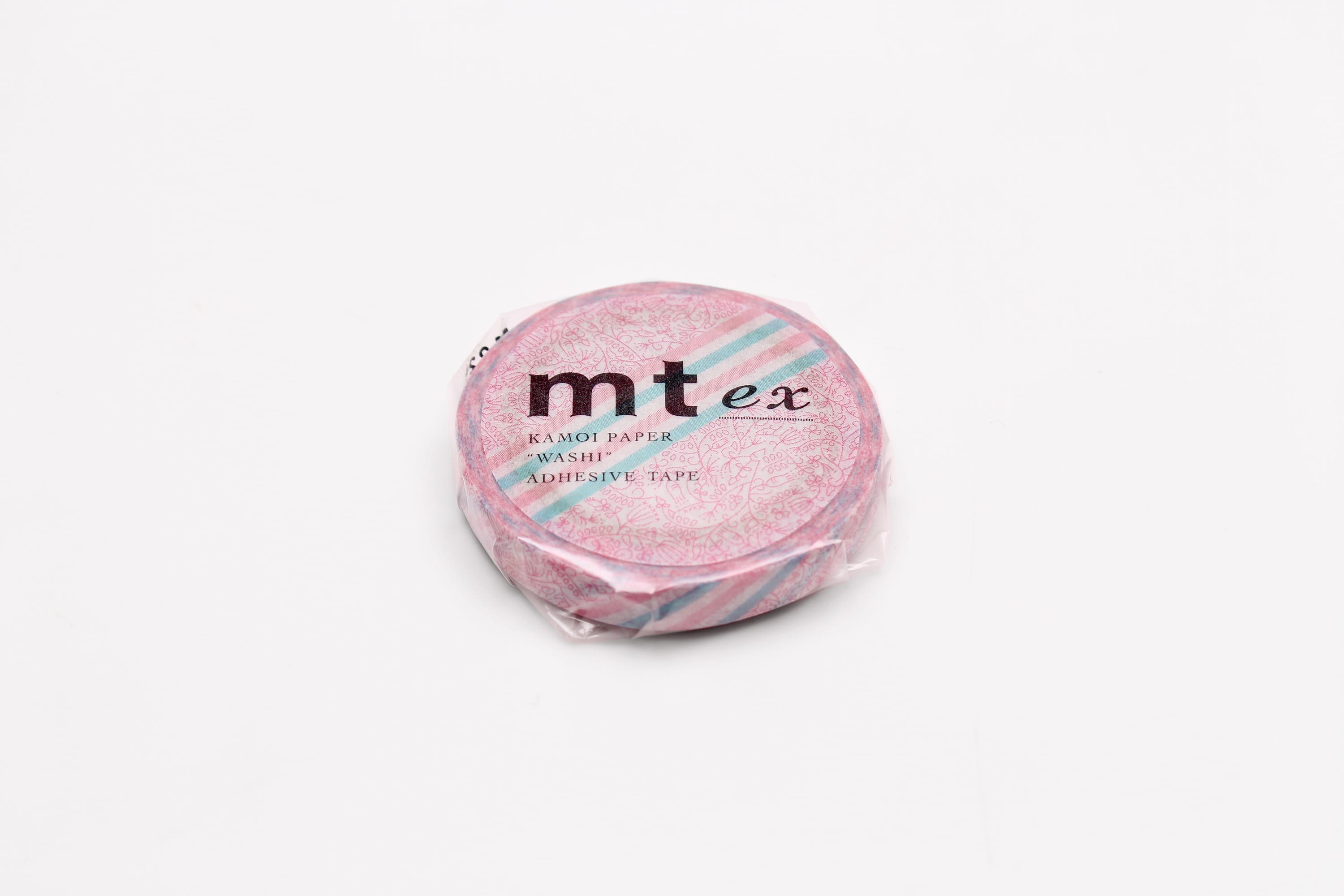 mt ex - Pink Flower Stripe - 7mm Washi Tape