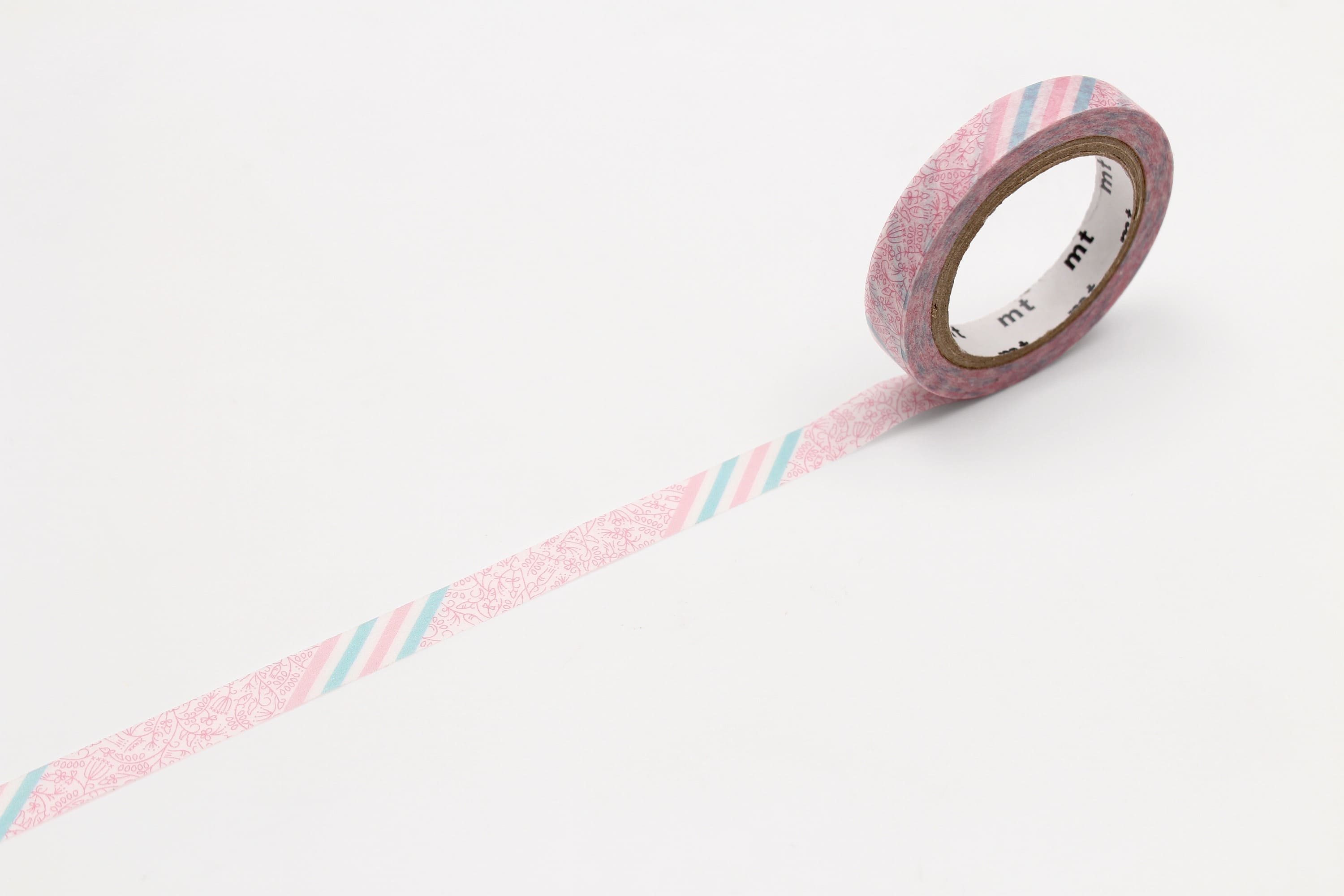 mt ex - Pink Flower Stripe - 7mm Washi Tape