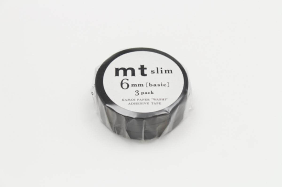 mt Basic - Slim Matte Black- 3 rolls of 6mm Washi Tape