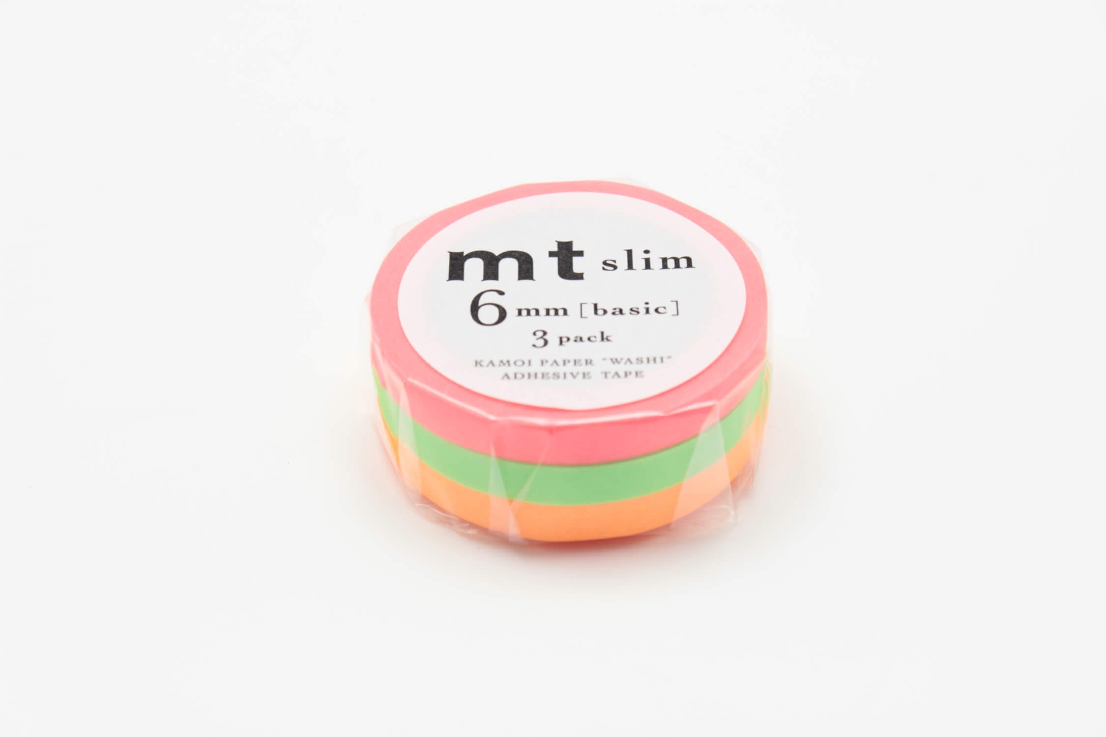 mt Basic - Slim Shoking Red, Shocking Green, Shocking Orange - 3 rolls of 6mm Washi Tape